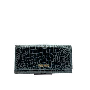Miu Miu Hunter Green Croc Embossed Leather Wallet! Long Wallet!‎ EXCELLENT Cond